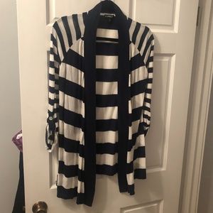 Express Navy and White Striped Open Cardigan
